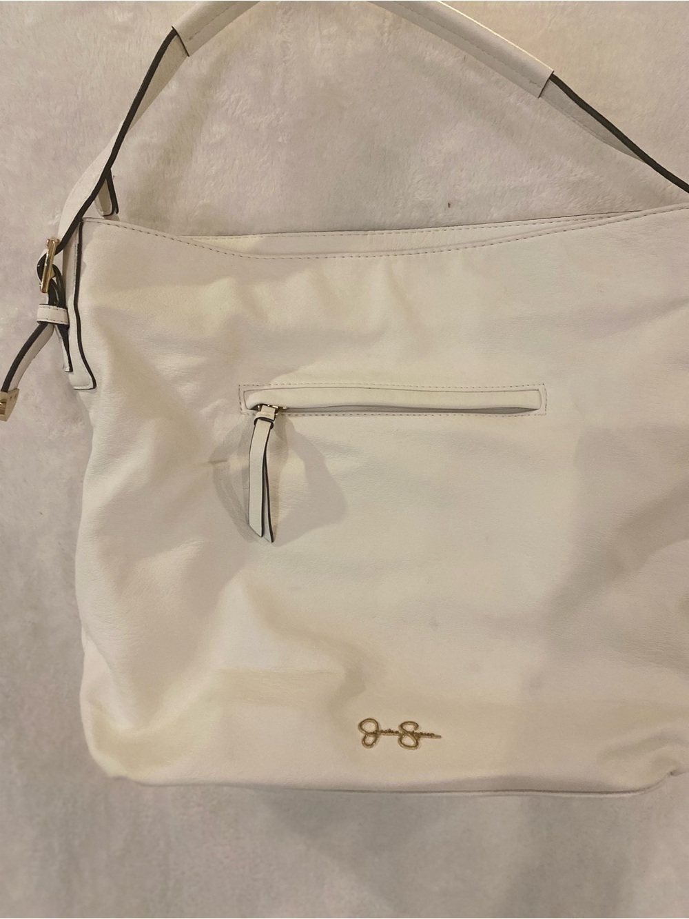 Jessica Simpson White Leather Shoulder Bag with Gold Accent